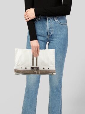 Marc By Marc Jacobs Leather Chain-Accent Large Clutch Bag in Light Gray